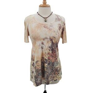 One World Live And Let Live Womens Short Sleeve Baby Doll Sweater‎ Sz XL Yellow